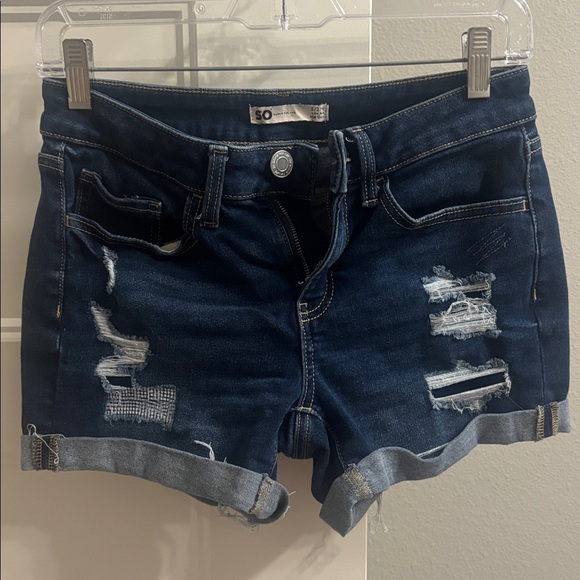 SO Dark Blue Distressed Shorts - Picture 1 of 3